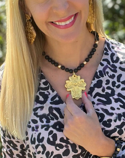 Black Lava with Cherrie Cross Necklace