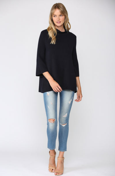 Mock Neck Bell Sleeve Sweater-Navy