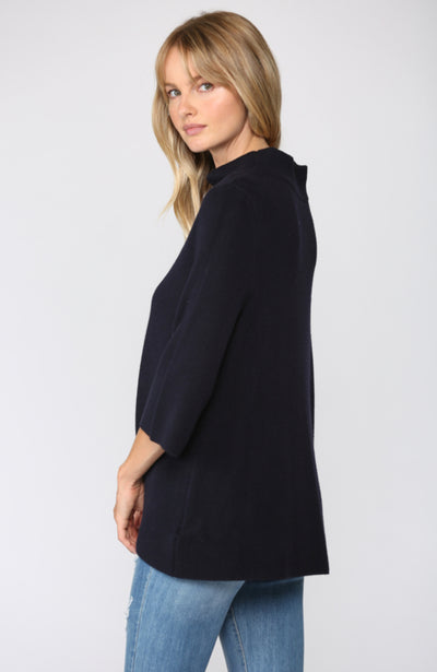 Mock Neck Bell Sleeve Sweater-Navy