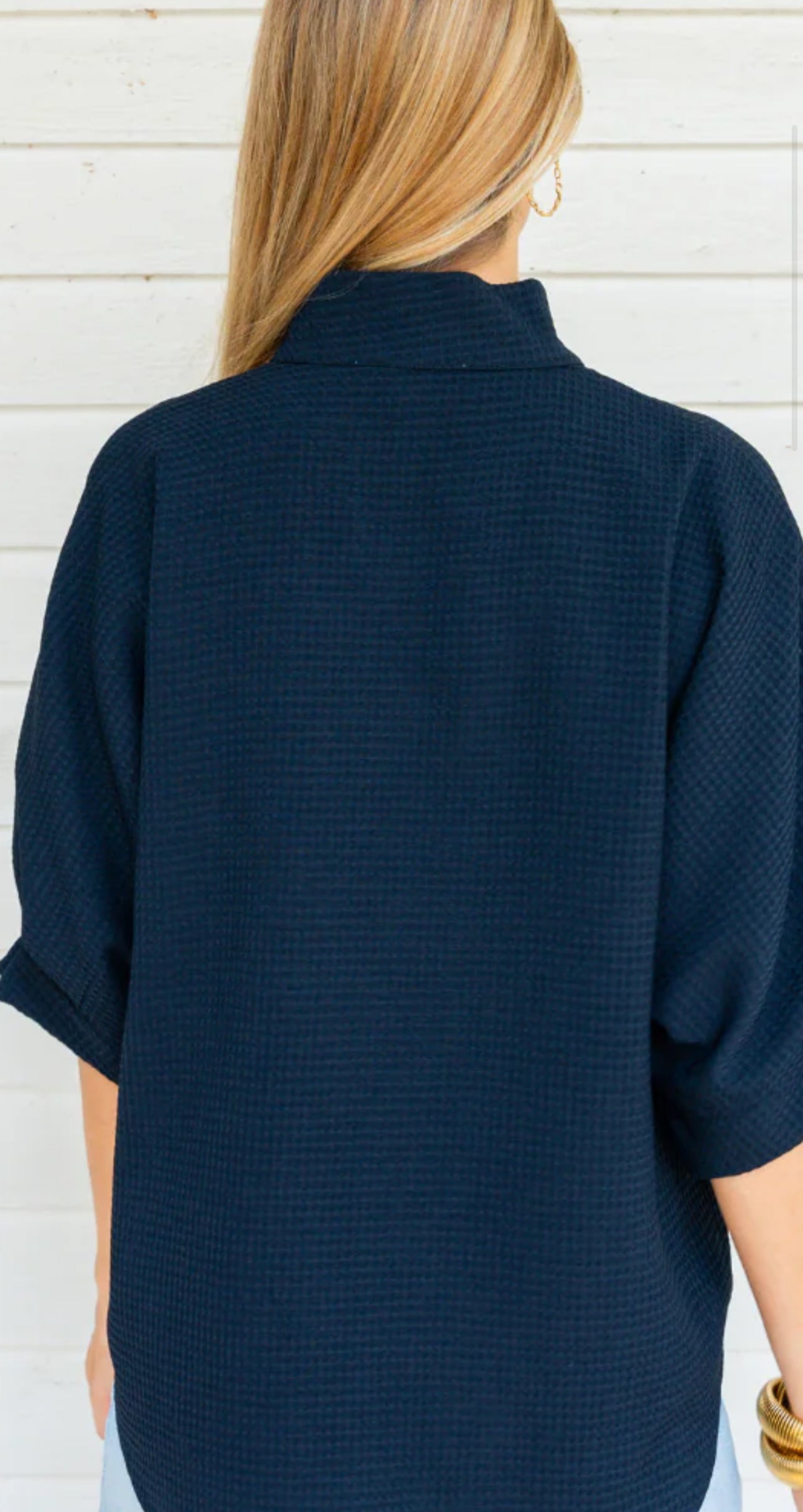 Caroline Top Navy Waffle