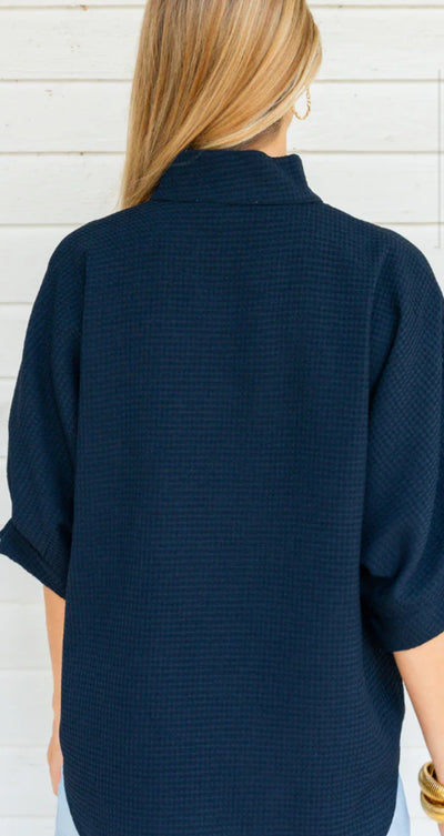 Caroline Top Navy Waffle