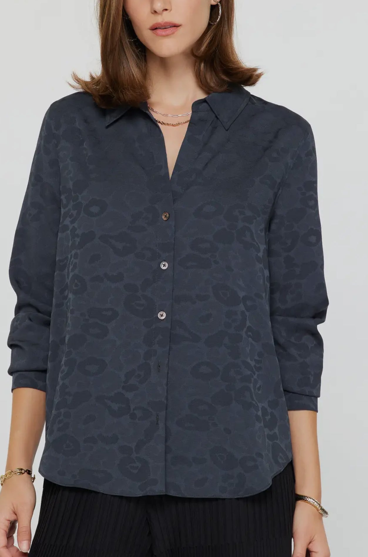 Jacquard Animal Print Blouse-Charcoal