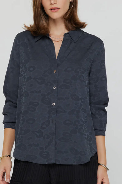 Jacquard Animal Print Blouse-Charcoal