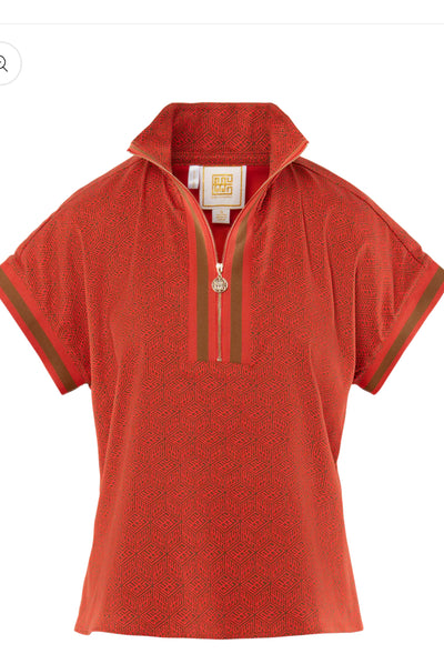 Poppy Pullover Top Monogram-Tonal Red