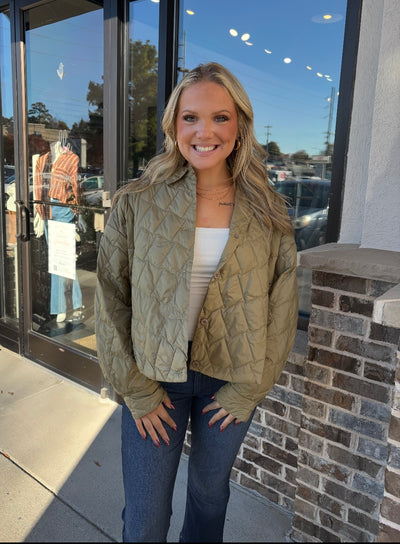 Quilted Down Jacket-Olive
