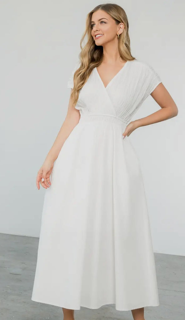 white poplin dress Poplin Maxi Dress-White White / S
