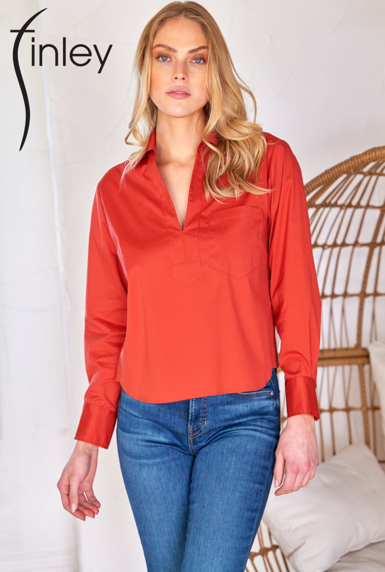 Joni Popover Shirt Sold Silk Poplin - Cinnamon