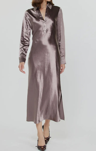 Occasion Silky Midi Dress-Mauve Brown