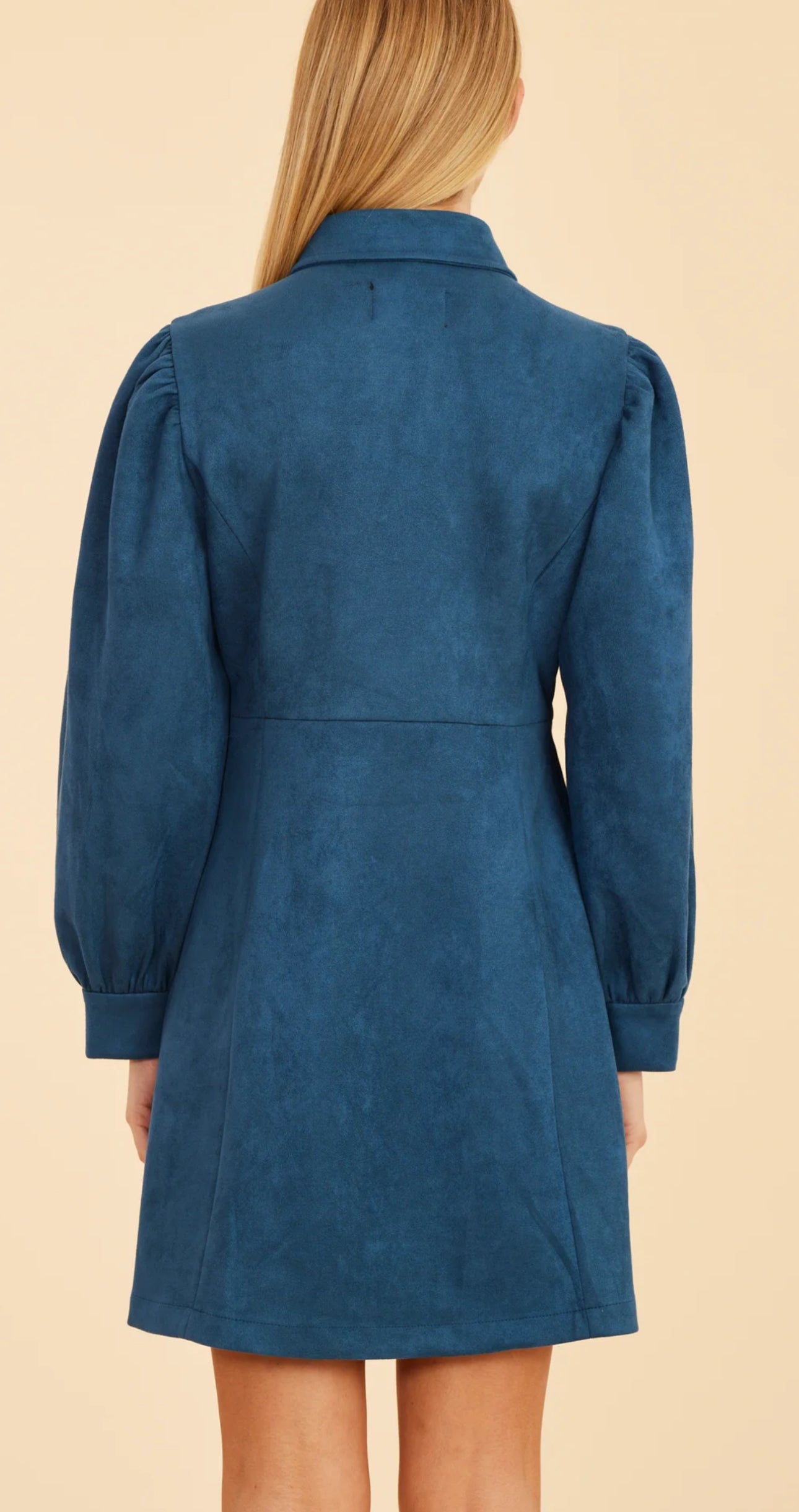Faux Suede Dress-Steel Blue