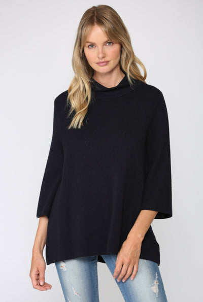 Mock Neck Bell Sleeve Sweater-Navy