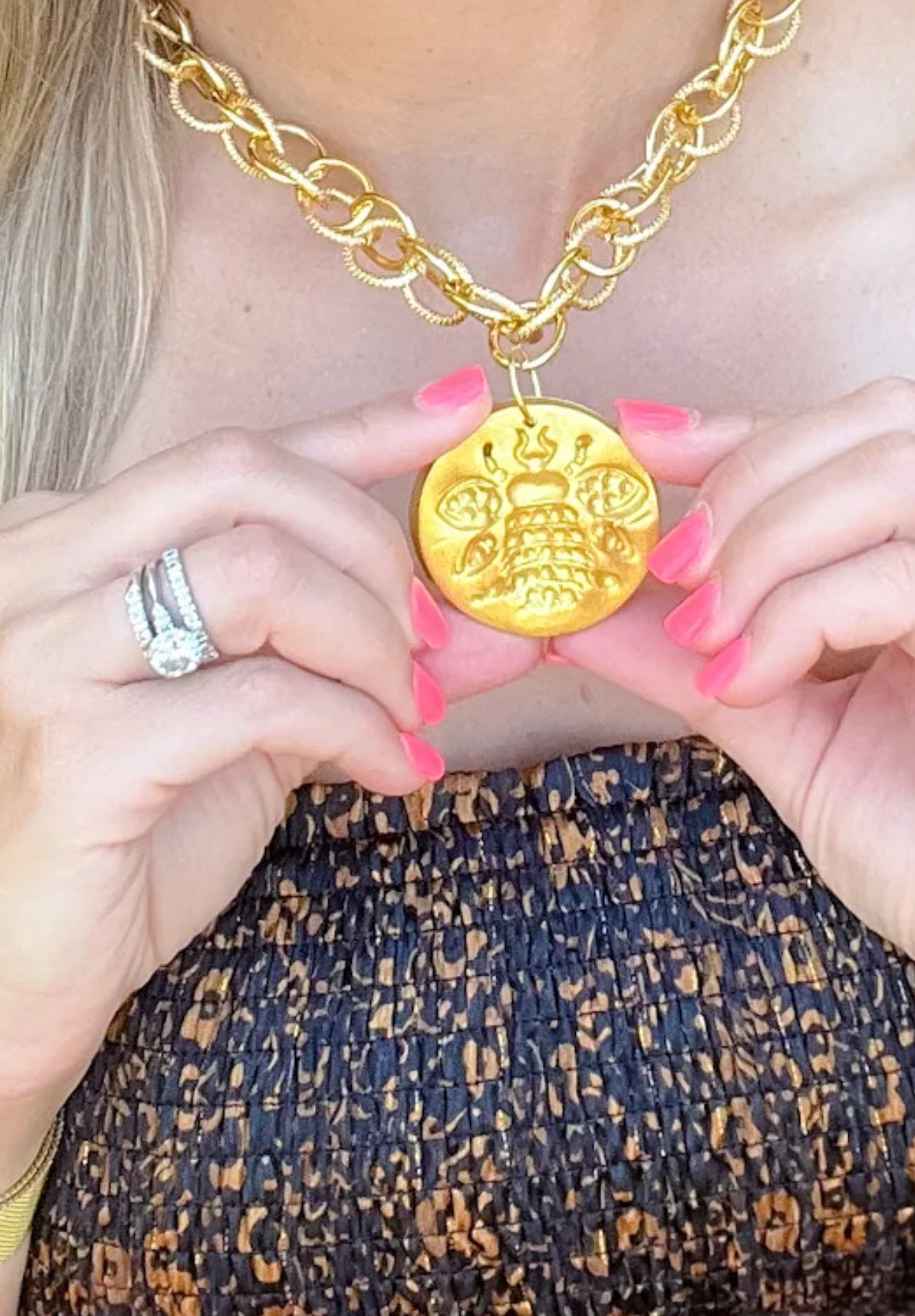 Gold Chain with Bee Medallion
