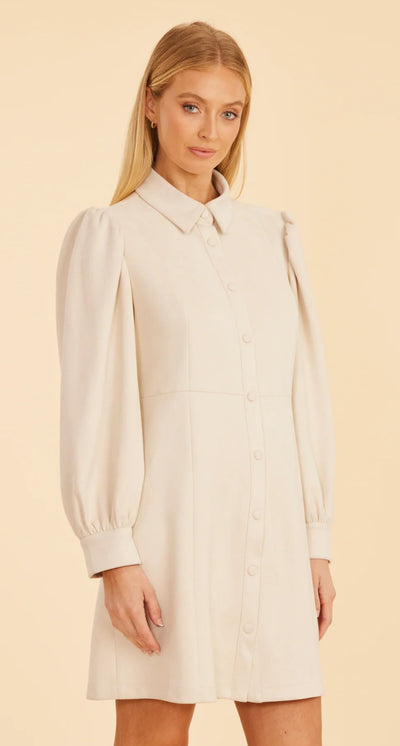 Faux Suede Dress-Creme