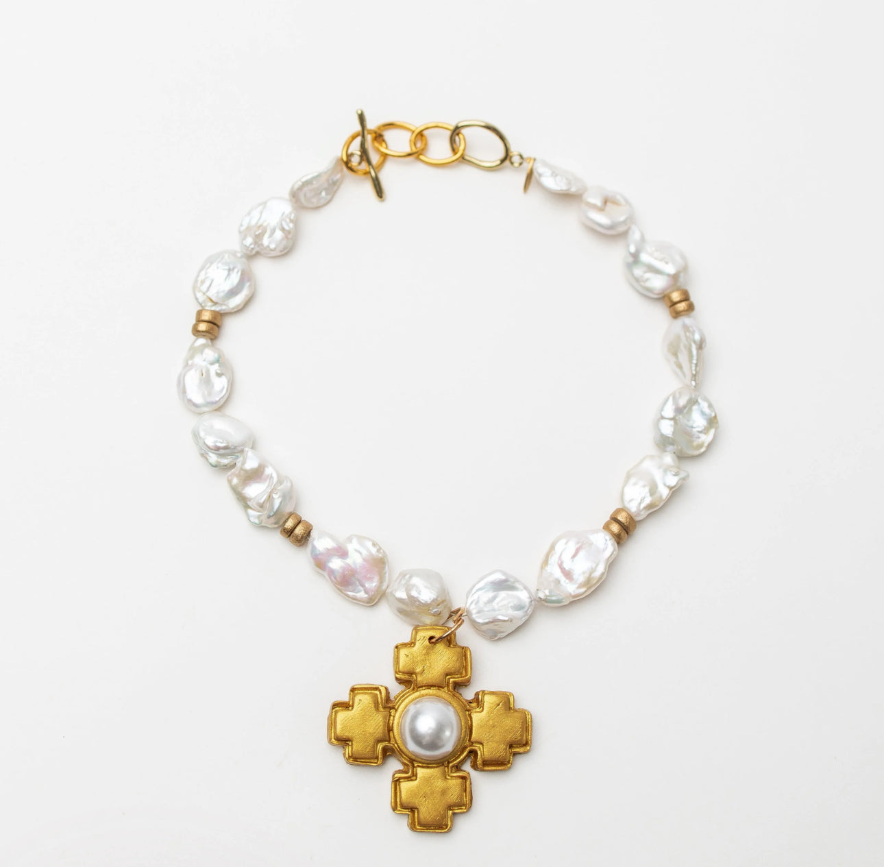 HTJ Baroque Pearls w/Pearl Cross 16-18"