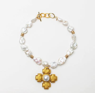 HTJ Baroque Pearls w/Pearl Cross 16-18"
