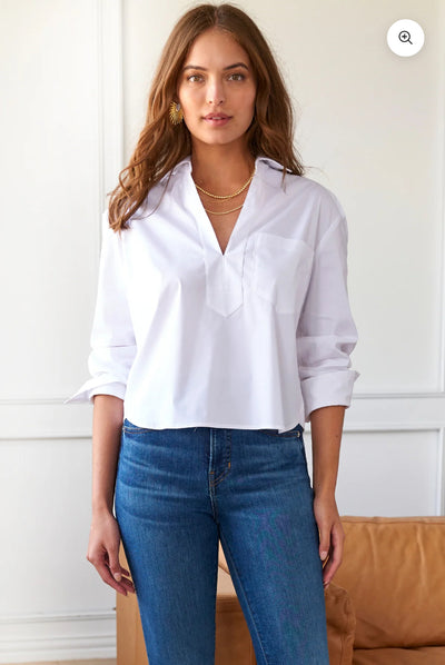 Joni Popover Shirt SolId Silky Poplin - White