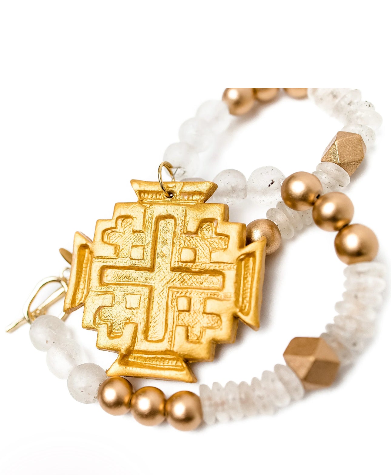 African Clear Glass with Jerusalem Cross Necklace
