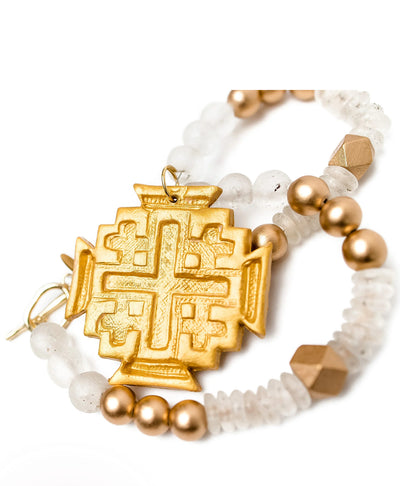 African Clear Glass with Jerusalem Cross Necklace