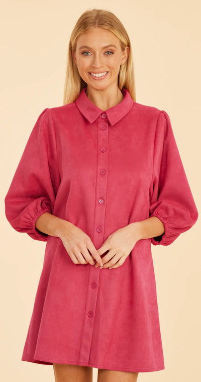 Faux Suede Dress-Dark Pink