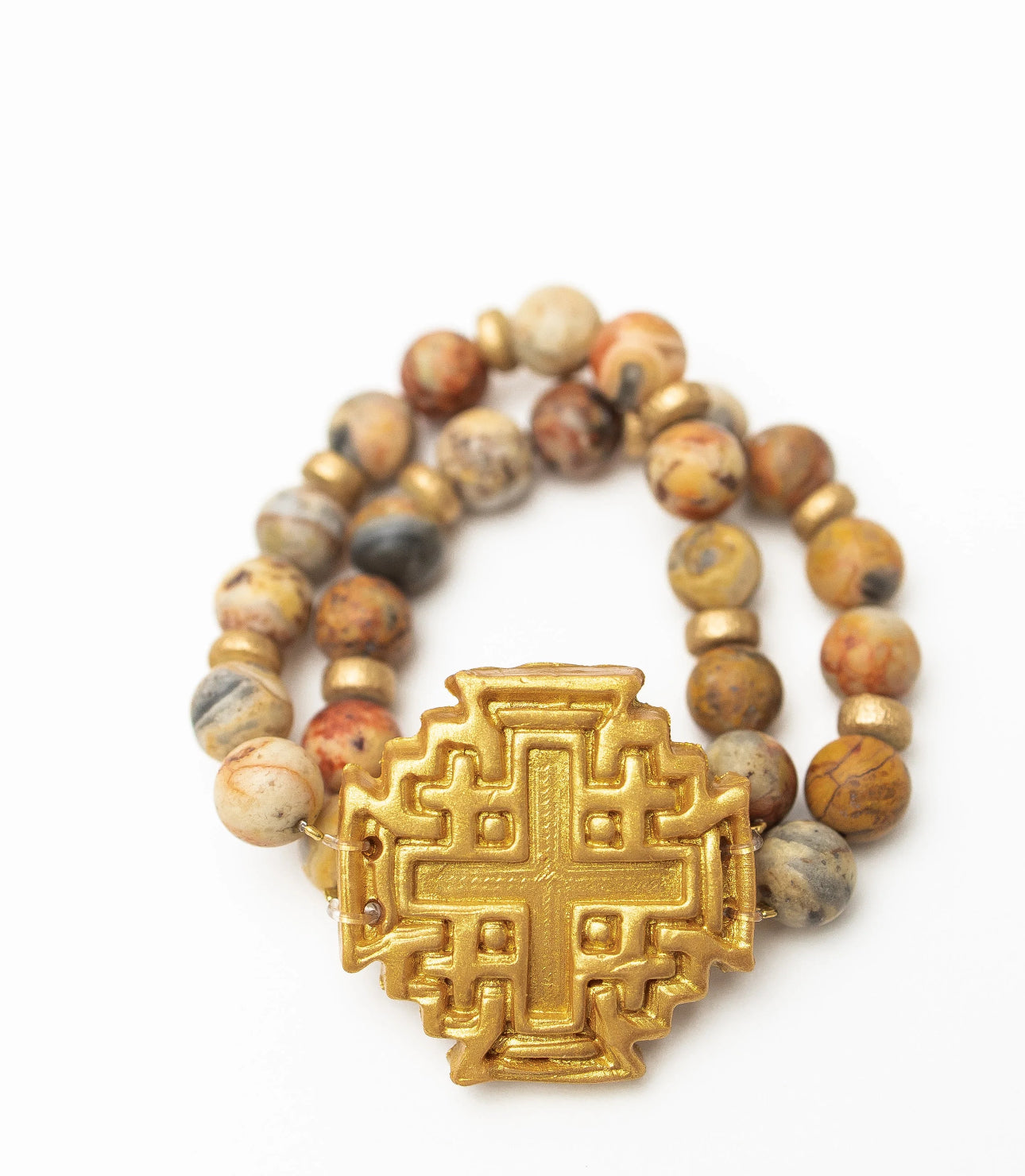 Lace Agate with Jerusalem Cross Bracelet