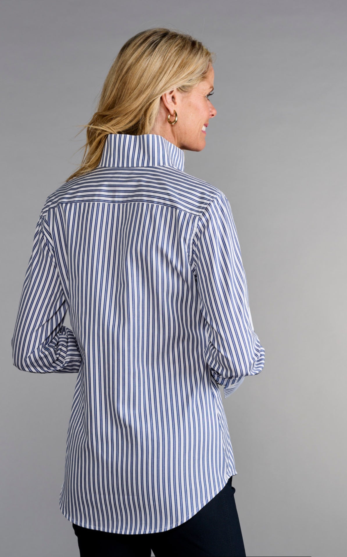 League Blouse Blue Long Sleeve Stripe-Navy