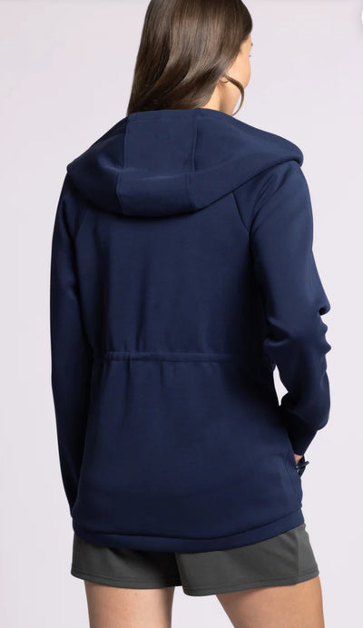 Modal Zip Up Long Hoodie-Deep Blue