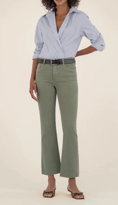Kelsey Fab Ab Frayed High Waist Ankle Flare-Sage