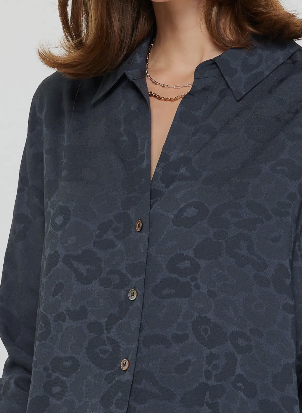 Jacquard Animal Print Blouse-Charcoal