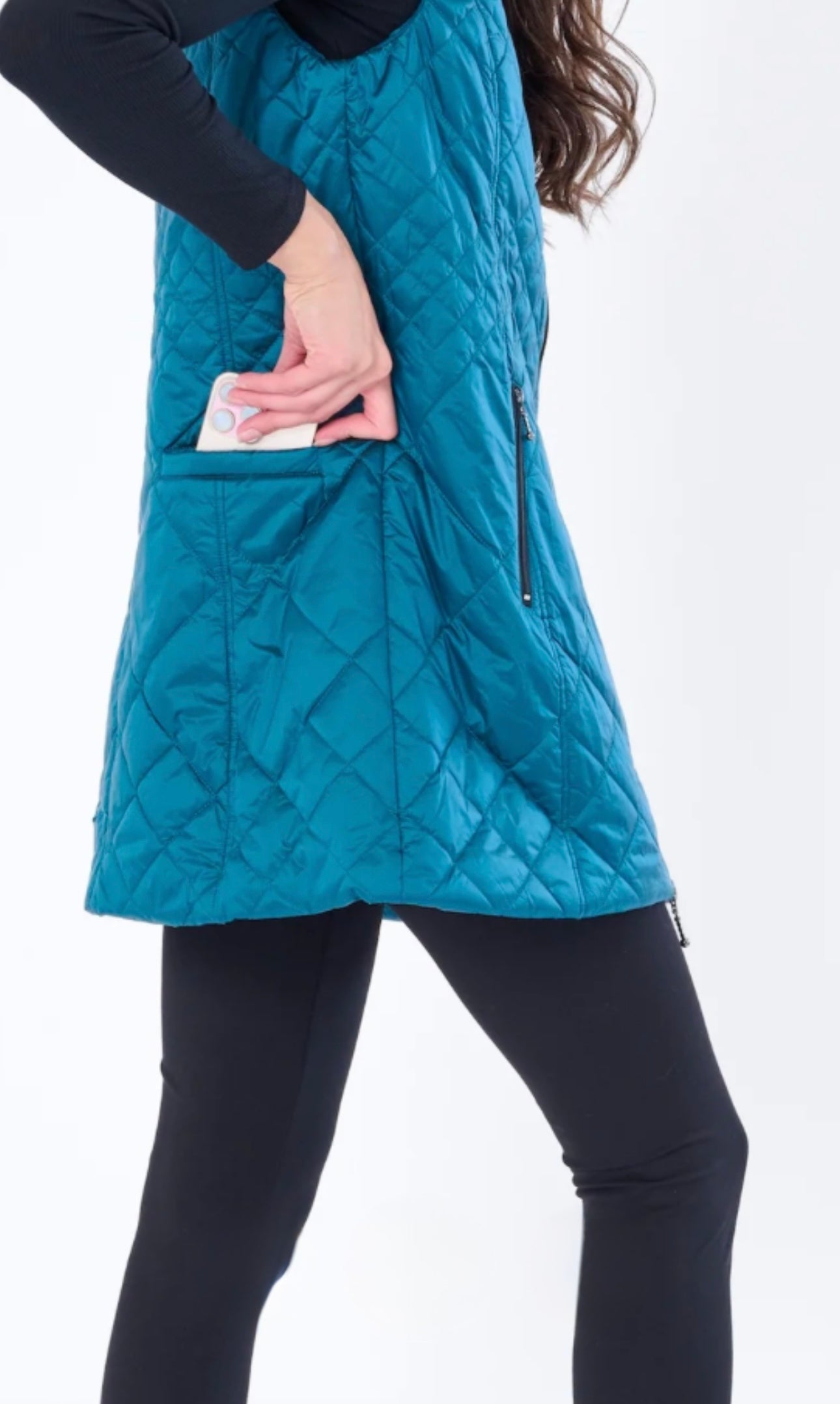 Long Vest Iridescent Peacock-Teal