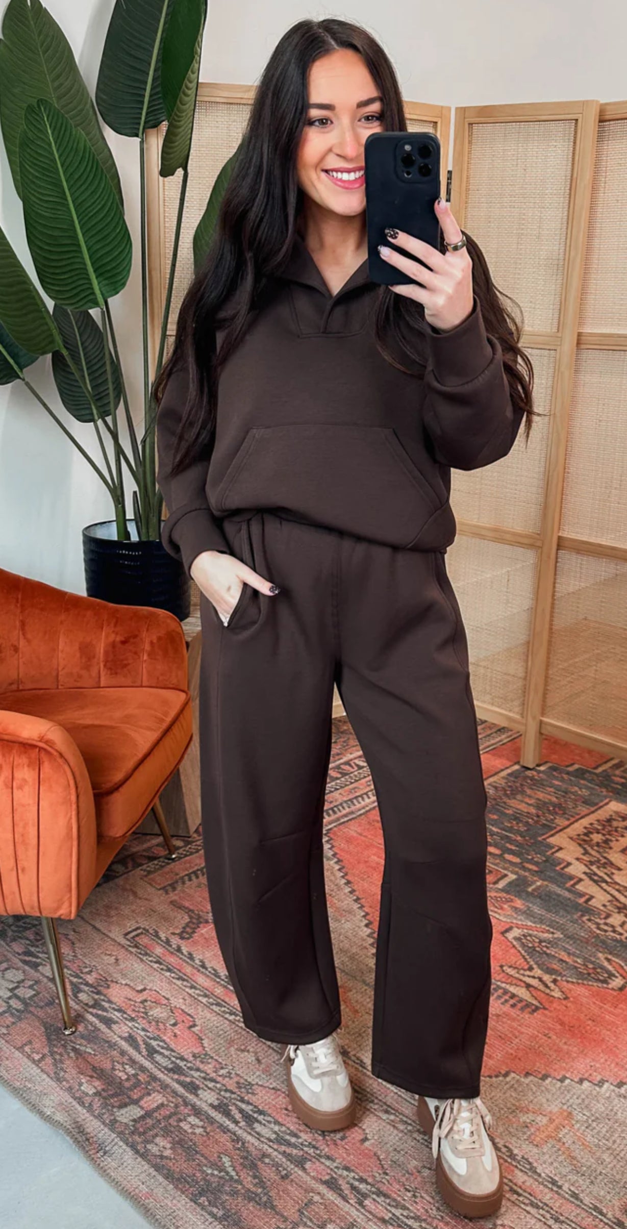 Modal Collared Pullover Top-Coffee Bean