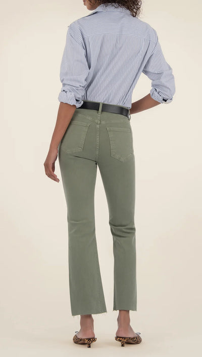Kelsey Fab Ab Frayed High Waist Ankle Flare-Sage