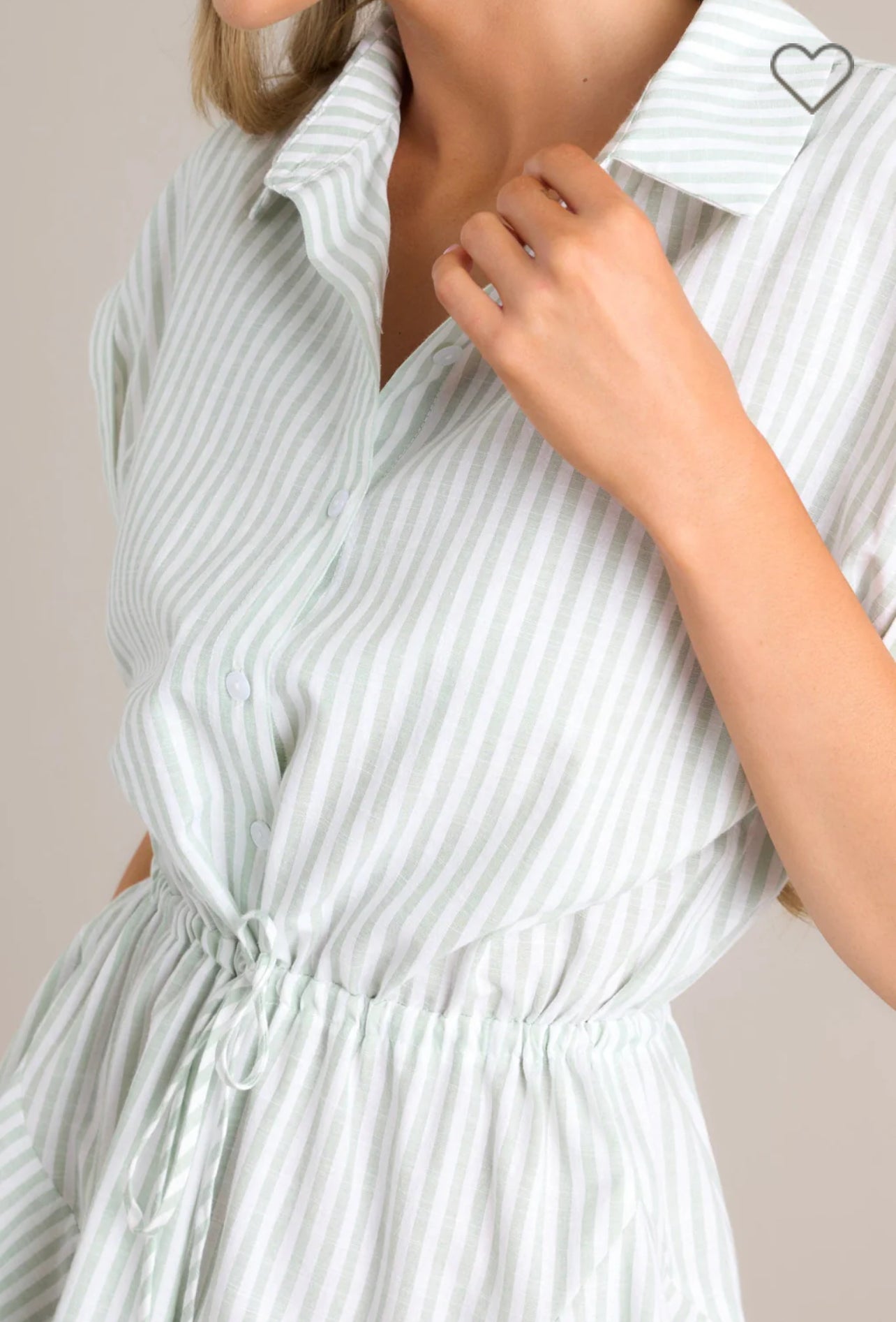 Striped Tie Front Mini Dress-Sage/White