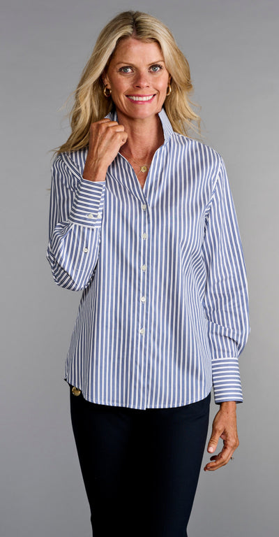 League Blouse Blue Long Sleeve Stripe-Navy