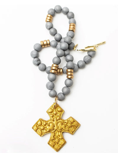 18" Silver Druzy Agate with Elaina Cross