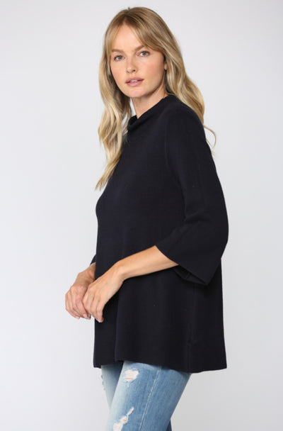 Mock Neck Bell Sleeve Sweater-Navy