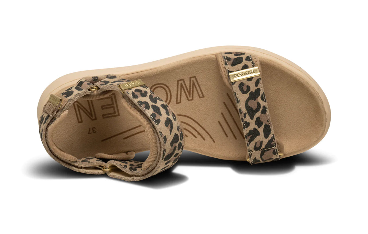 Woden Line Suede Sandals in Leopard