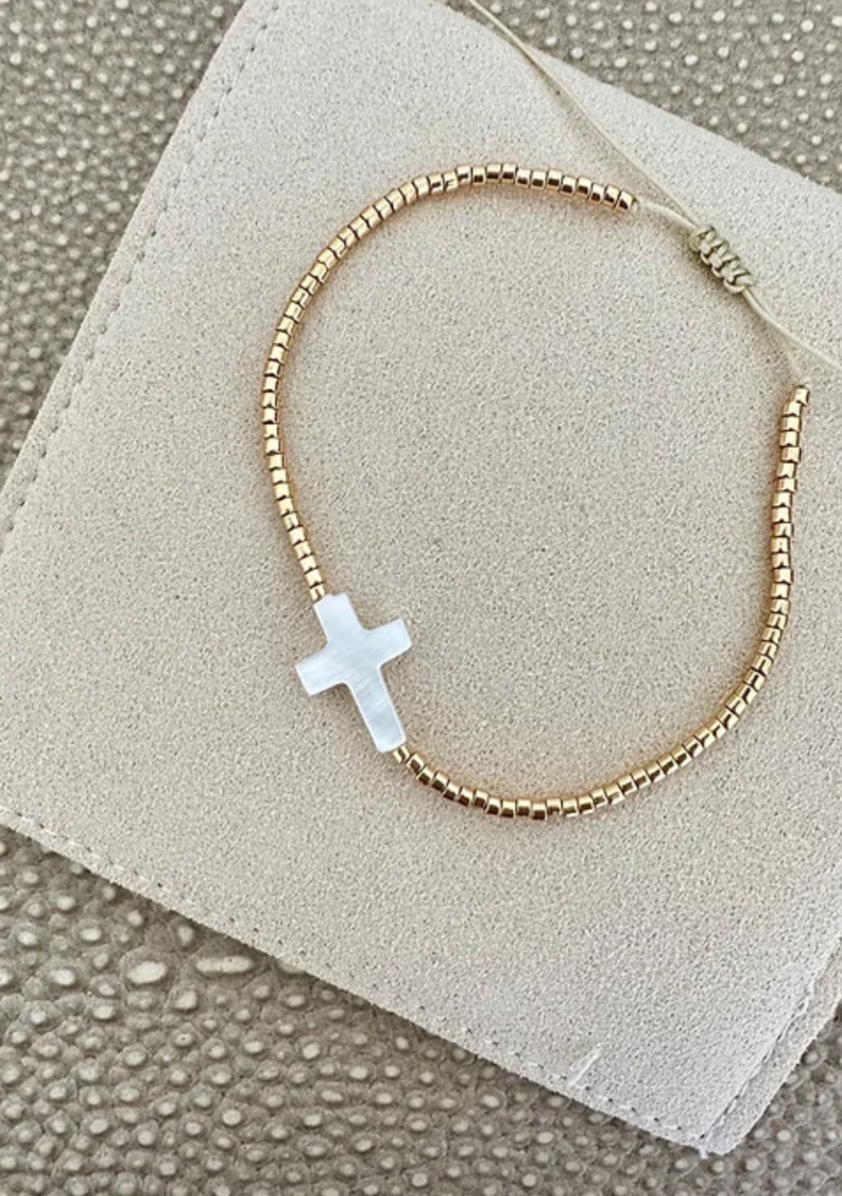 Dainty Cross Bracelet-Mother of Pearl