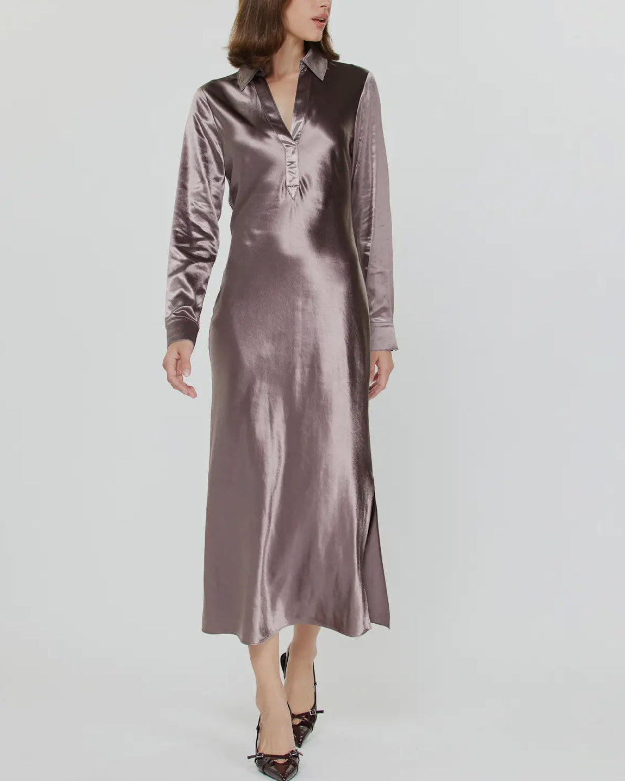 Occasion Silky Midi Dress-Mauve Brown