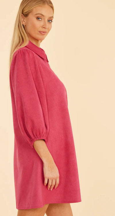 Faux Suede Dress-Dark Pink