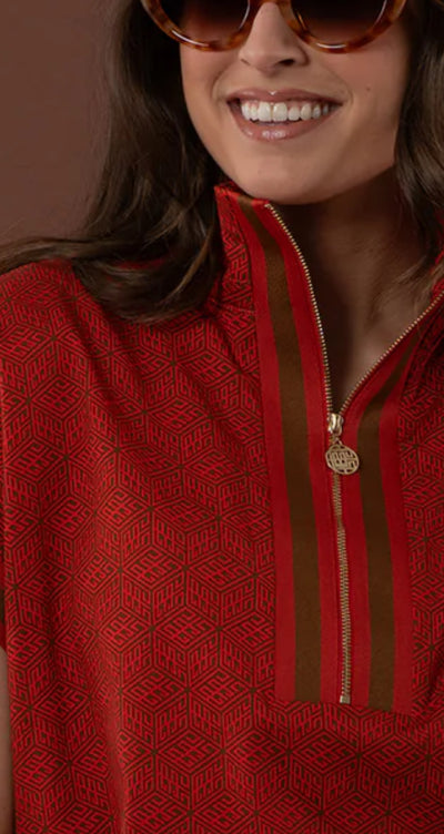 Poppy Pullover Top Monogram-Tonal Red