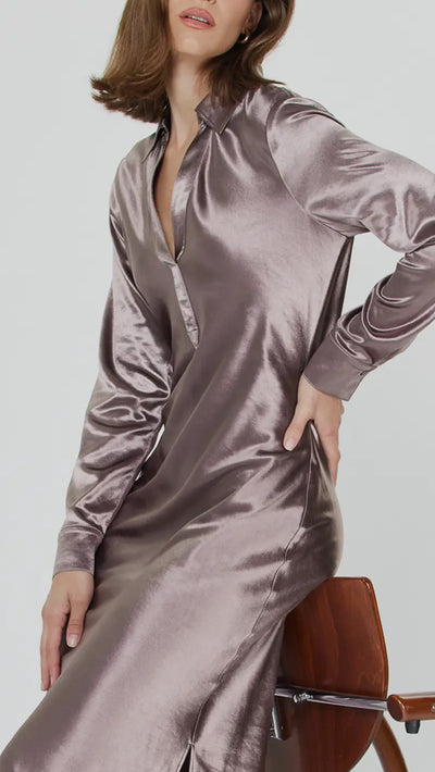 Occasion Silky Midi Dress-Mauve Brown