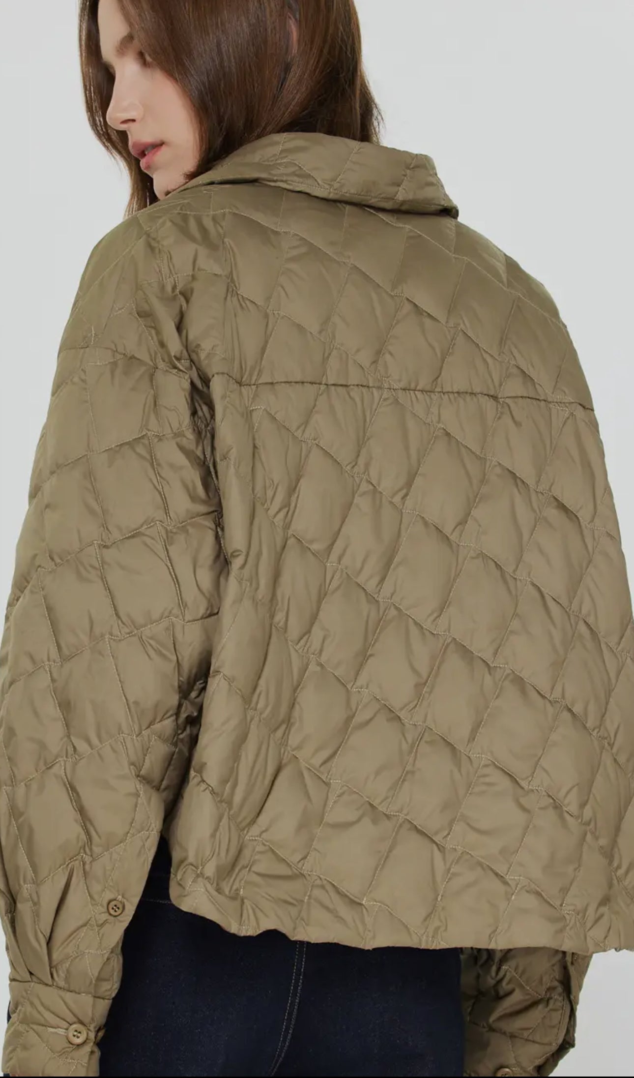 Quilted Down Jacket-Olive
