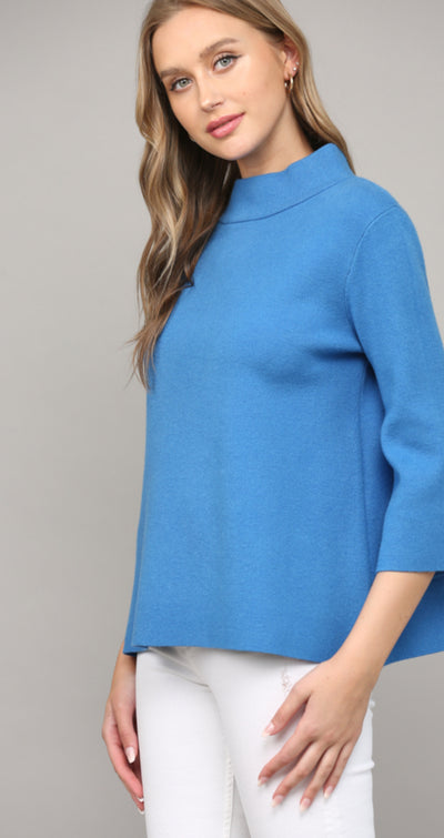 Mock Neck Bell Sleeve Sweater-French Blue