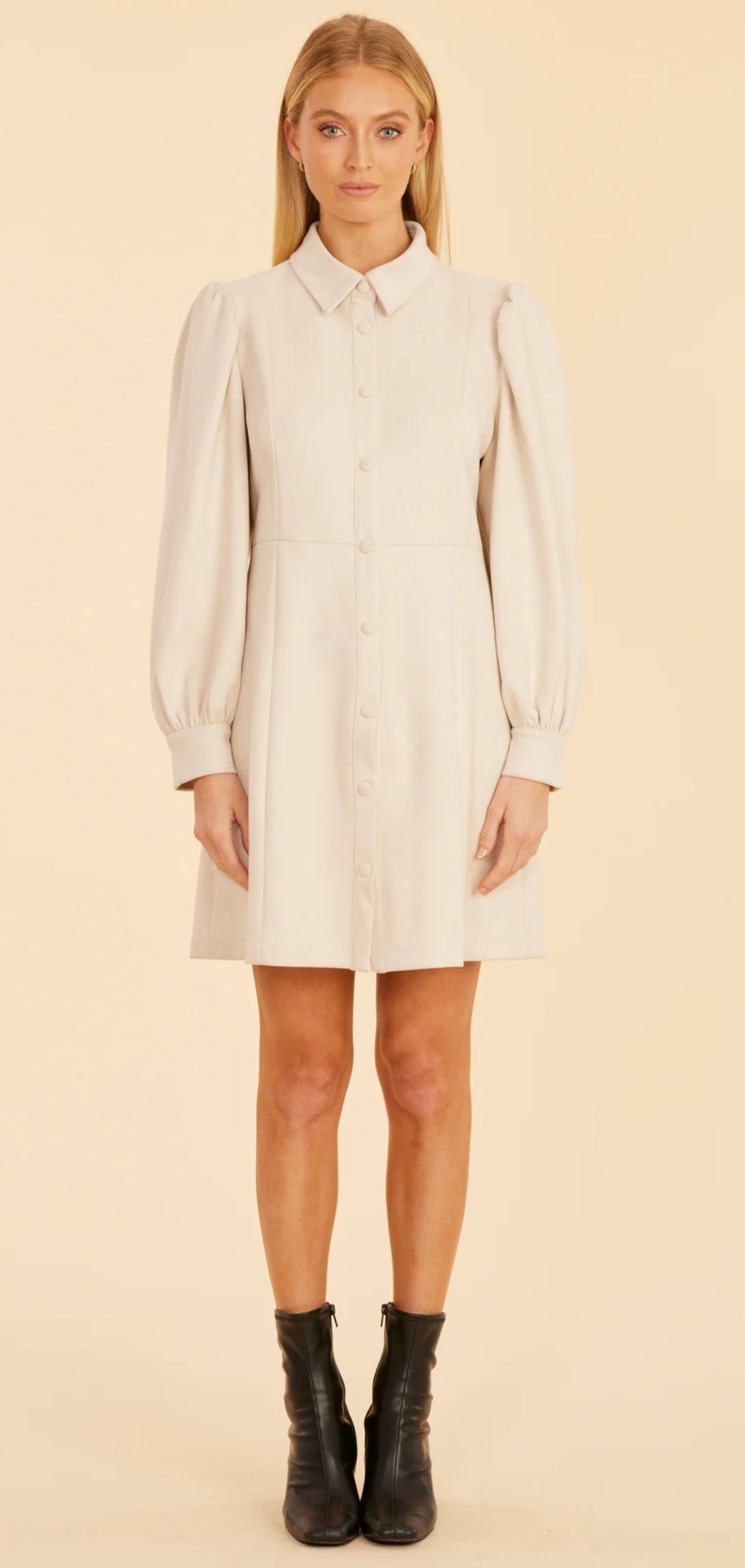 Faux Suede Dress-Creme