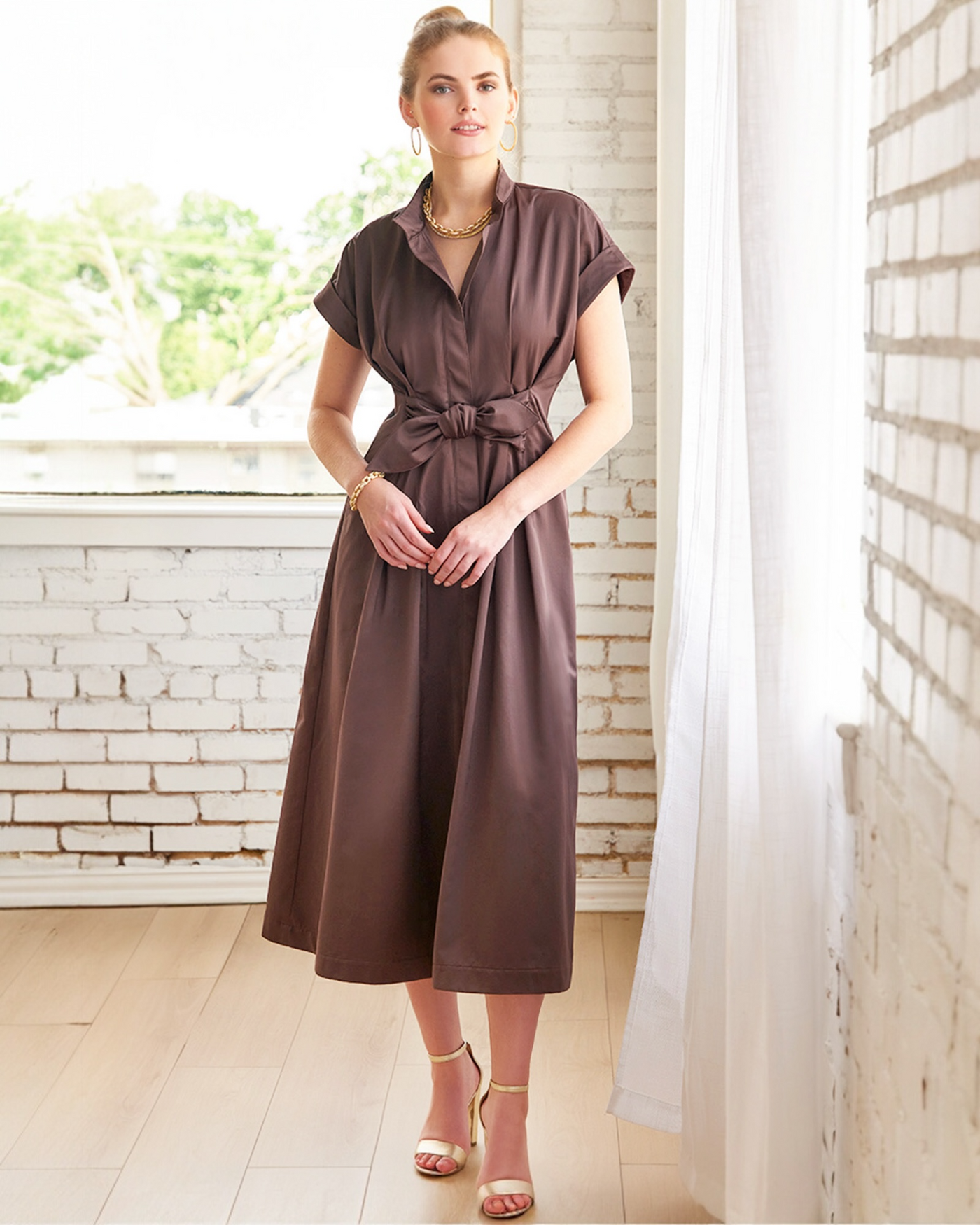 Long Rocky Satin in Chocolate Brown