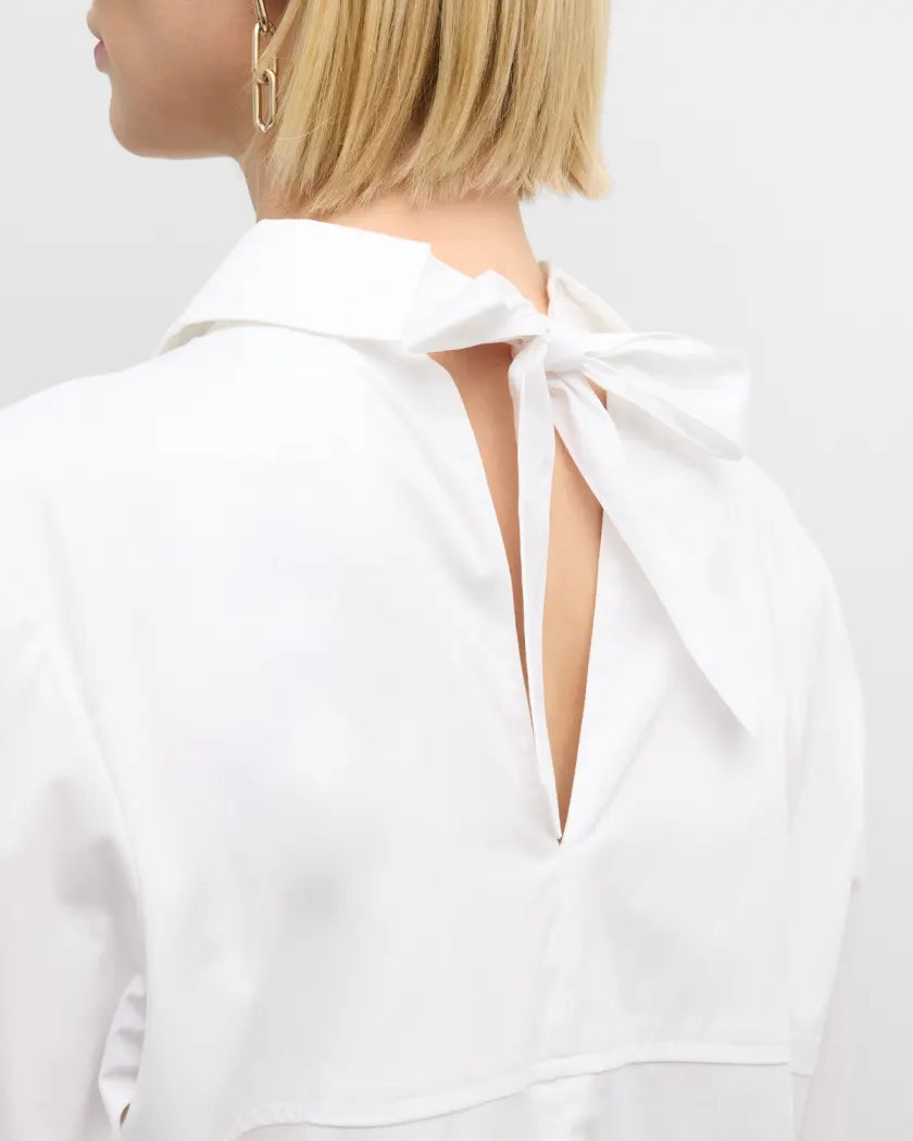 Sylvie Tie Back Popline Blouse - White