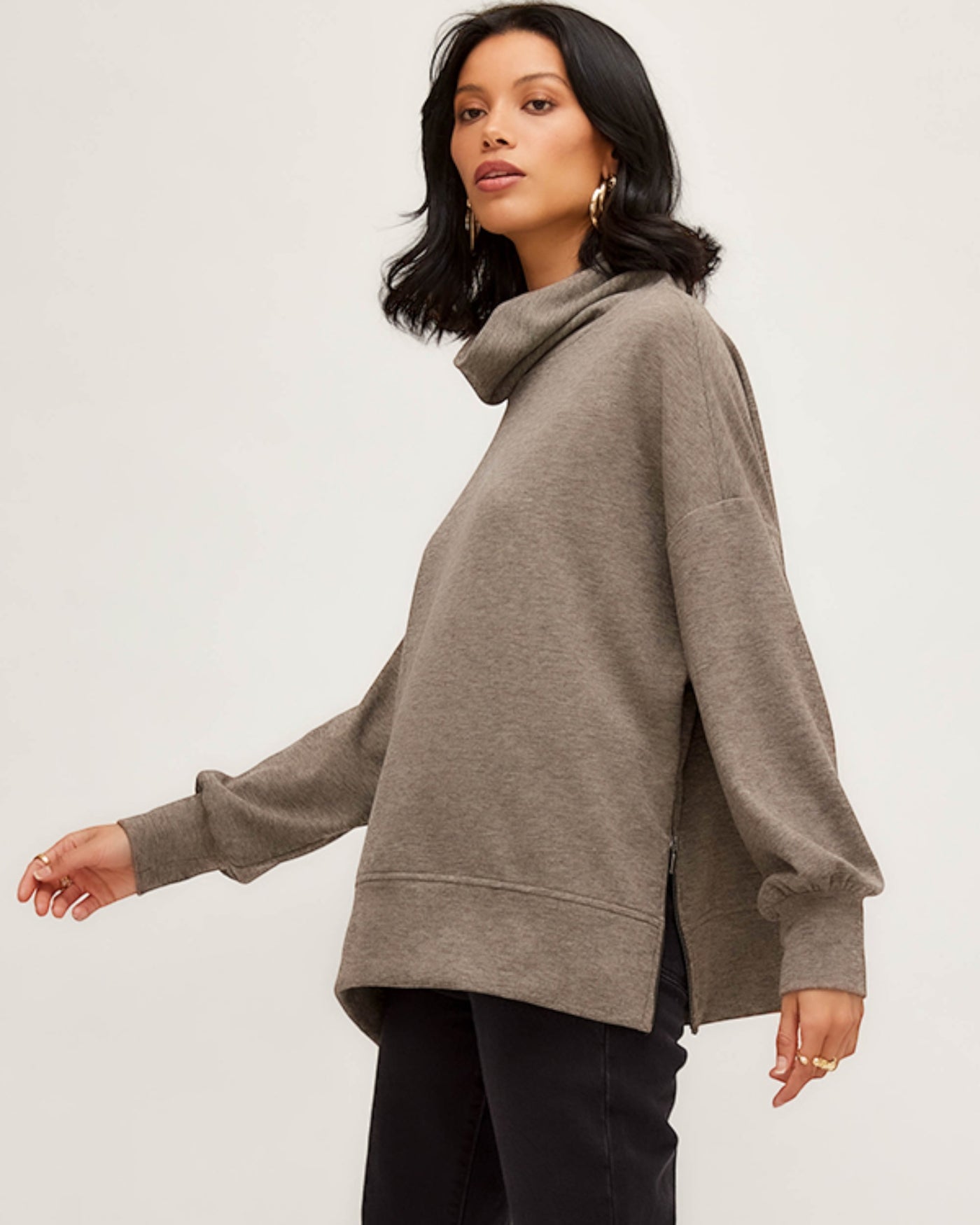 Funnel Neck Zipper Top