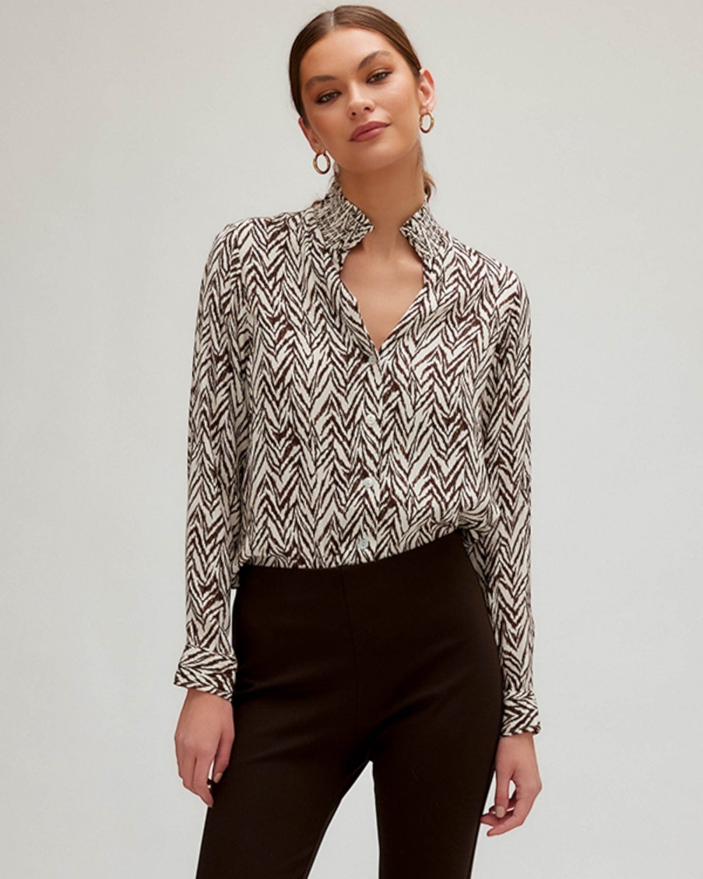 Smocked Neck Top Print