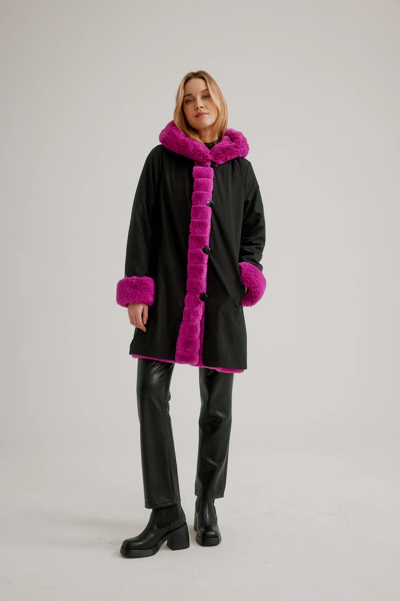 Reversible Fur Coat Black/Fuschia