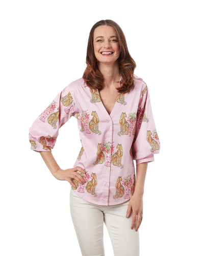 Puff Sleeve Top with Cheetahs-Pink