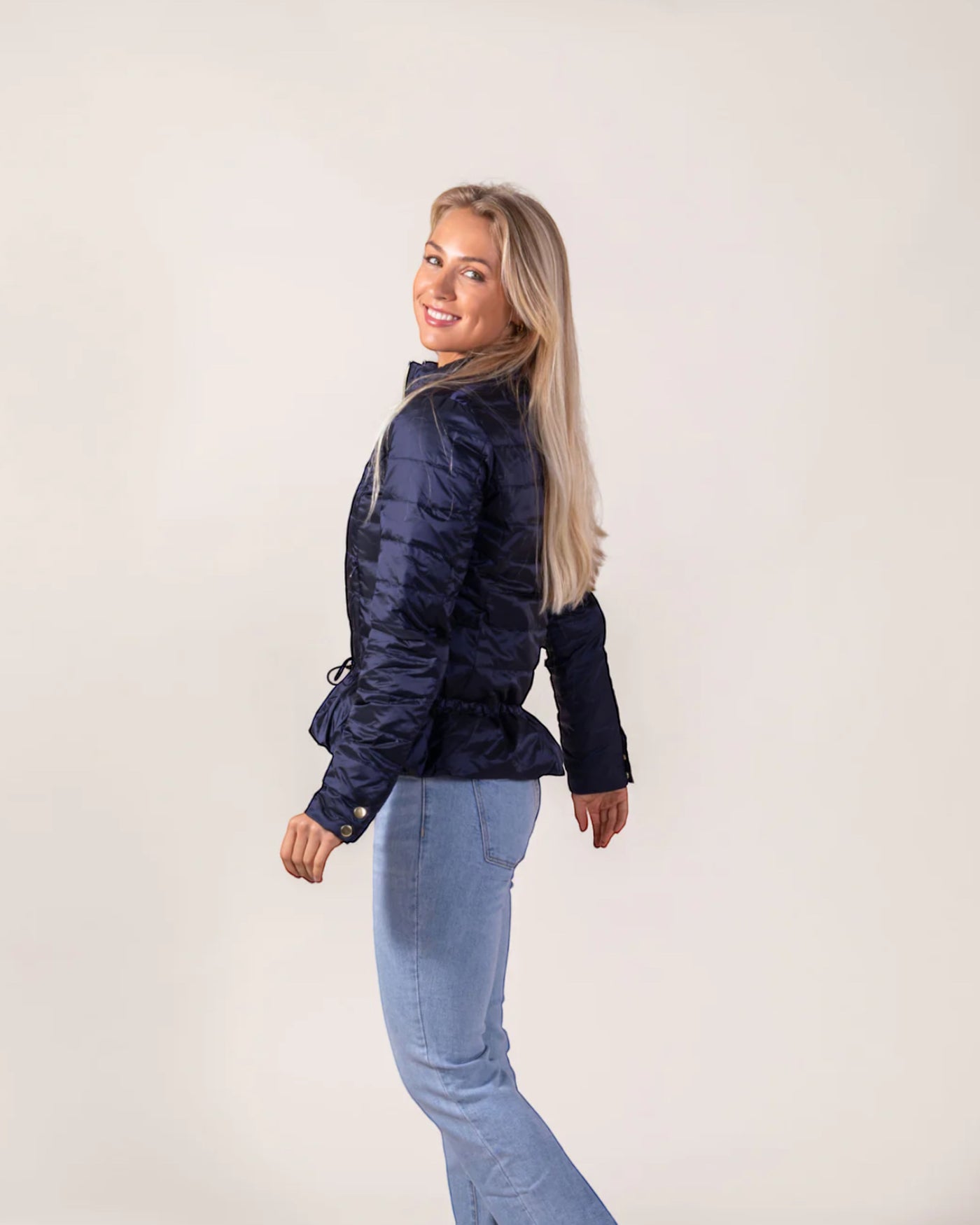 Peplum Puffer Jacket in Midnight